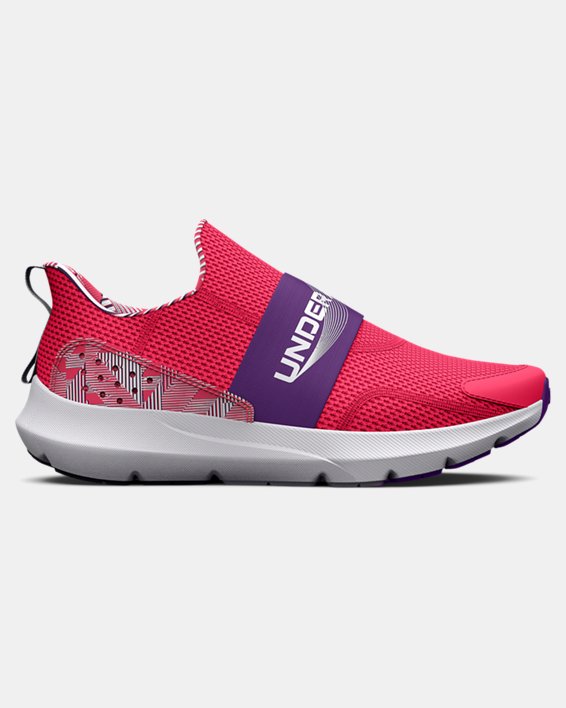 Girls' Grade School UA Surge 3 Slip Running Shoes, Pink, pdpMainDesktop image number 0